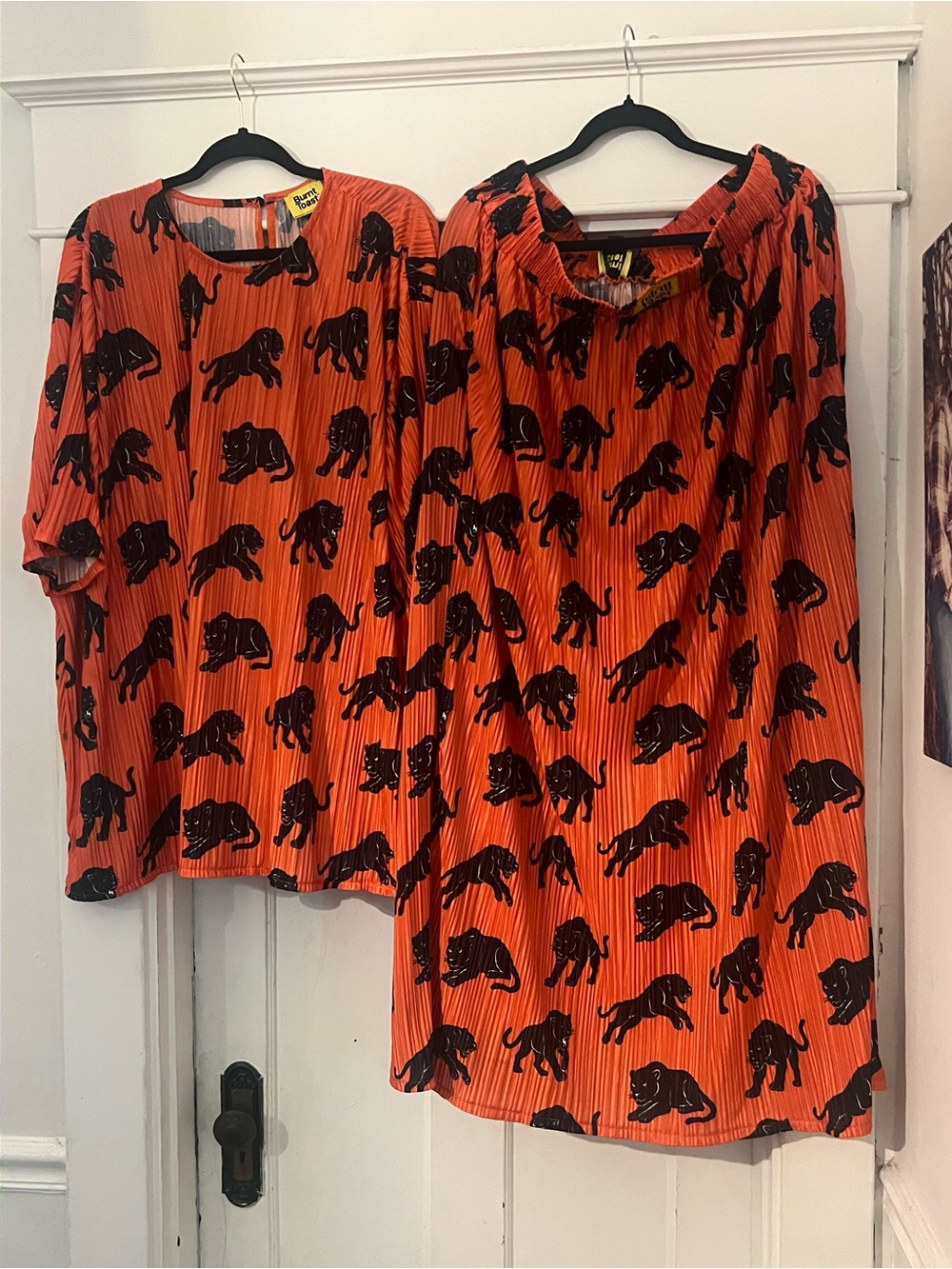 Dressed in LALA Orange Blouse with Black Tiger Print